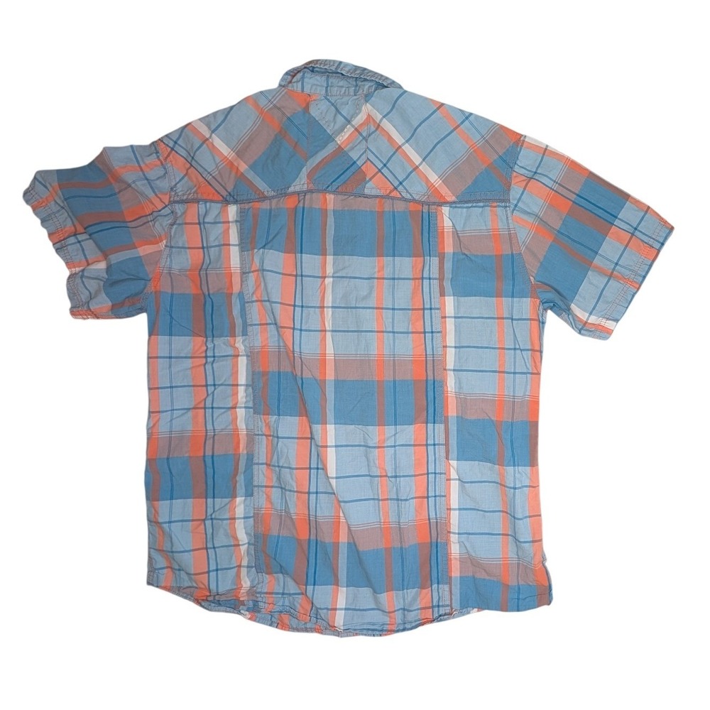 BKE Athletic Fit Mens XL Short Sleeve Plaid Button Up Shirt Blue Orange 11367NM - Picture 7 of 7